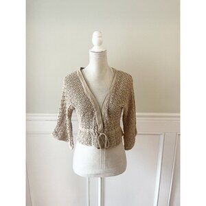 George Tan Crochet Knit Tie-Front Crop Cardigan M